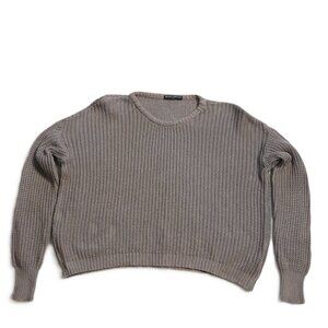 Brandy Melville Taupe Cotton Crewneck Sweater OS (S-L) Neutral Minimalist Office